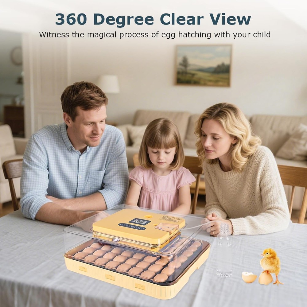 56-Egg Incubator: Temp & Humidity Control, Automatic Turner & 360° View