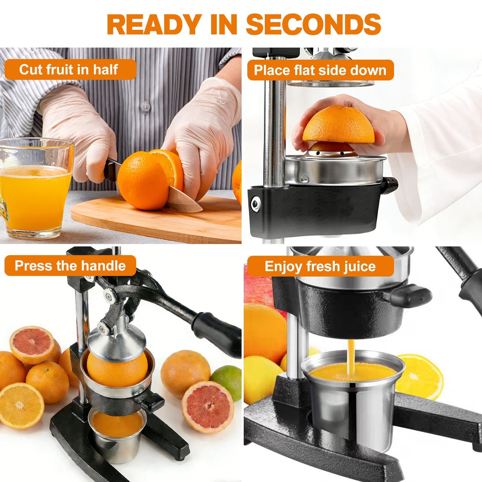 Heavy-Duty Cast Iron Orange Juicer Commercial Manual Press Citrus Squeezer