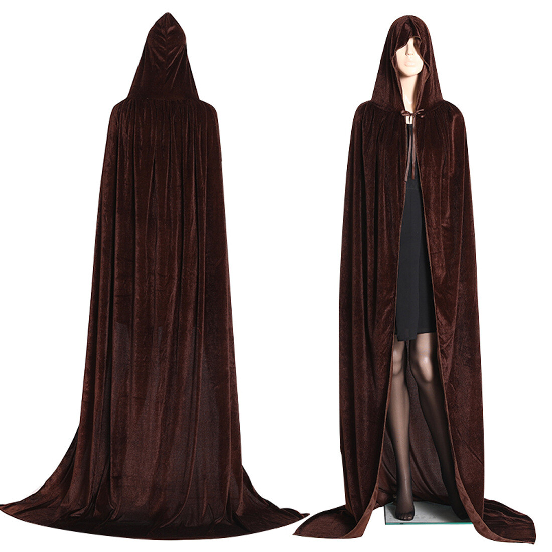Halloween Velvet Cloak Cape Gothic Hooded Costume Vampire Cosplay Party Medieval