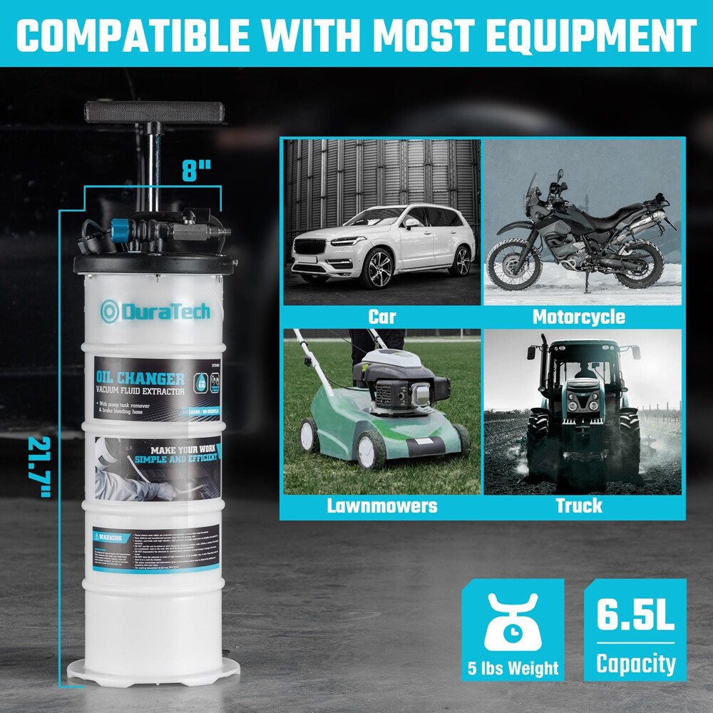 DURATECH 6.5L Oil Extractor Pump Pneumatic/Manual Oil Change Fluid Extractor USA