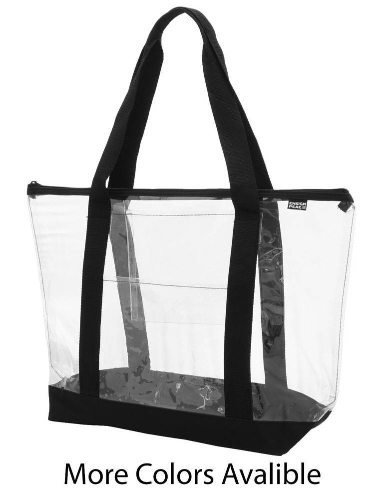 Clear Shoulder Tote with Inside & Outside Pocket and Zipper Closure