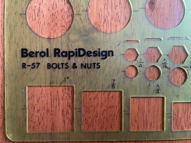 1970s engineering drawing BEROL RAPIDESIGN #R-57 Bolts & Nuts MACHINE DESIGN