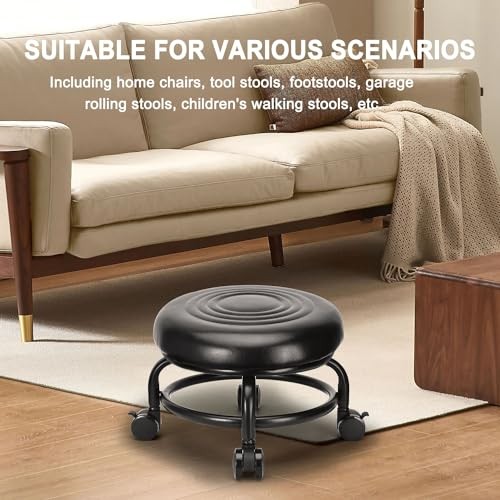 Low Height Rolling Stool Low Roller Stool PU Leather Comfortable Chair, Style 2
