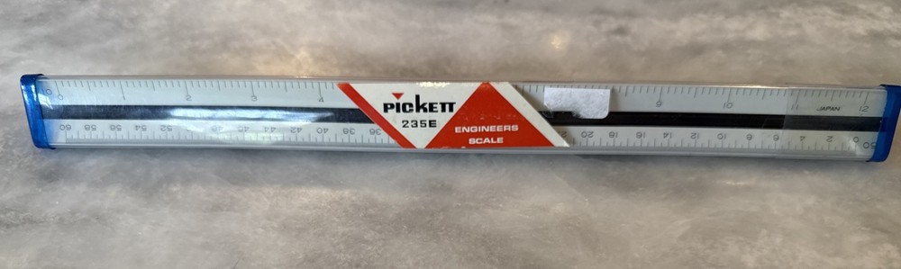 Pickett Vintage 235-E Triangle Engineers Scale Ruler with original Case