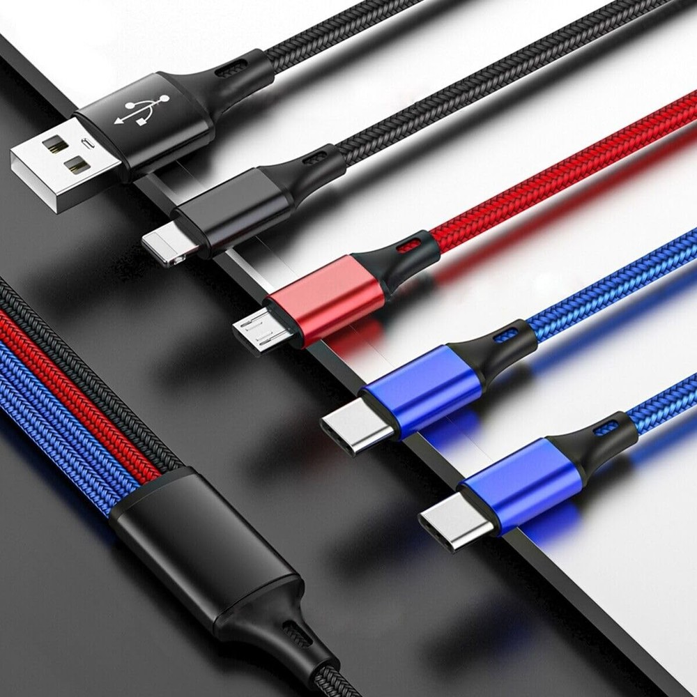 USAMS Multi Charging Cable 2Pack 4FT 4 in 1 Two Type-C Port 4FT, Multicolored