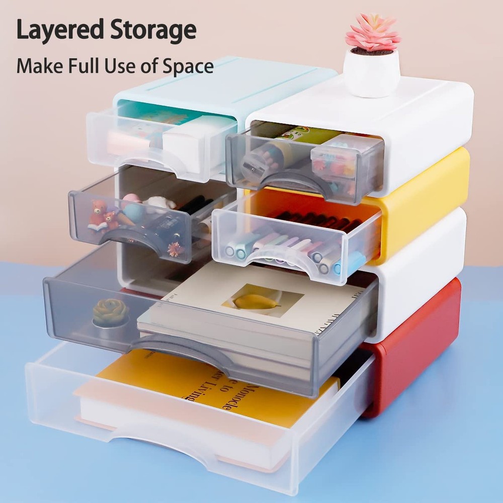 Stackable Desk Organizer, 3-Piece Plastic Drawer Set, White, 13" Wide Letter ...