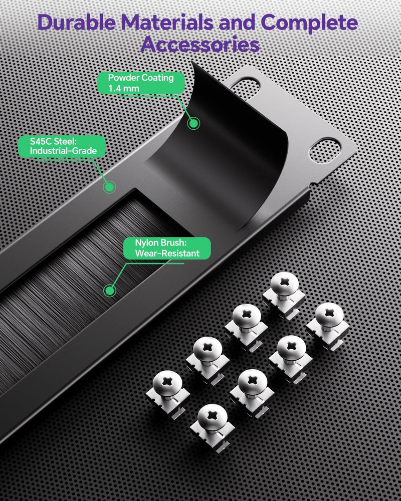 1U Metal Brush Patch Panel 2-Pack for Server Rack Cable Management