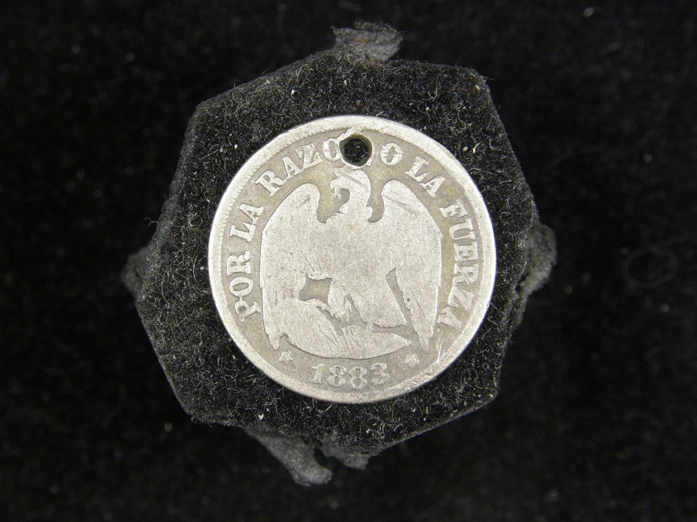 1883 Chile Un Decimo silver coin. 0.5 silver. Rare.