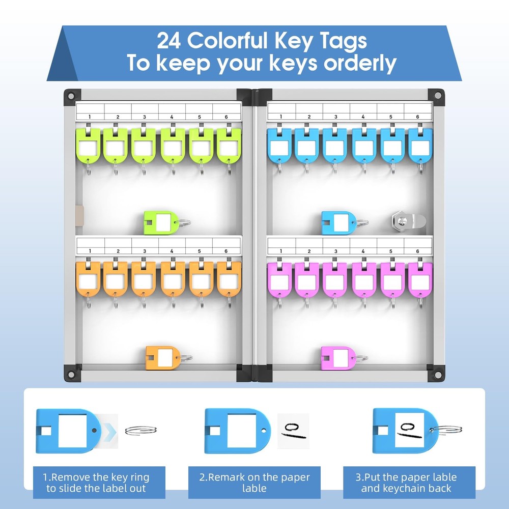24 Key Box Wall Mount with Code and Key, Key Lock Box with Combination, Key S...