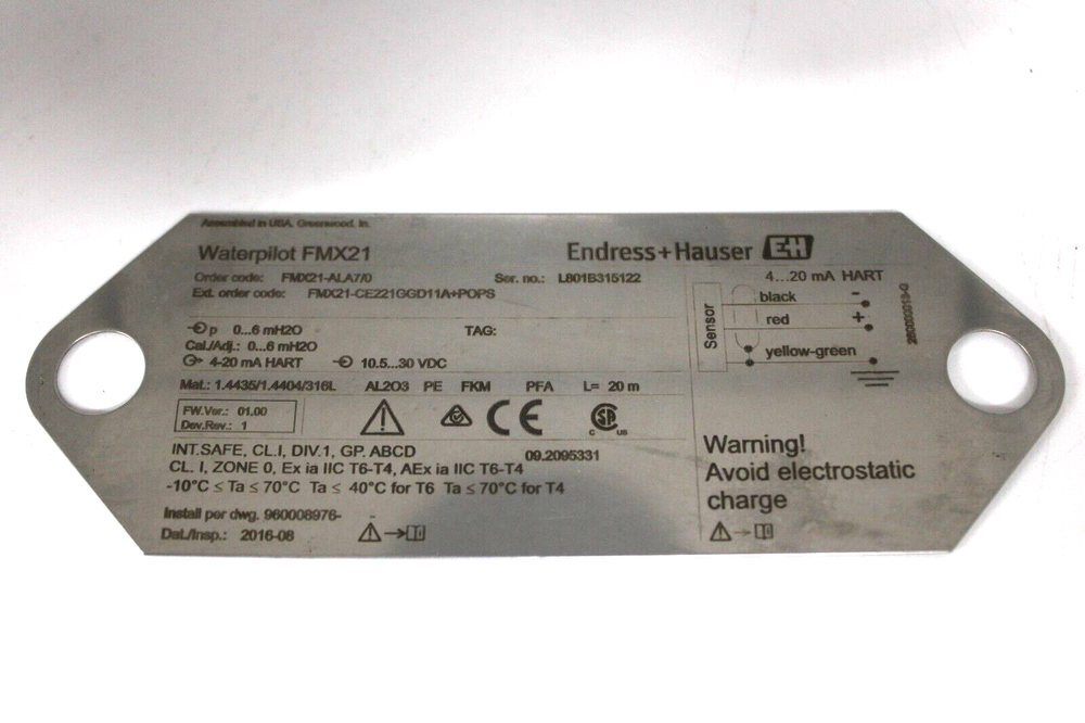 Endress + Hauser Waterpilot FMX21-ALA7/0 Level Probe