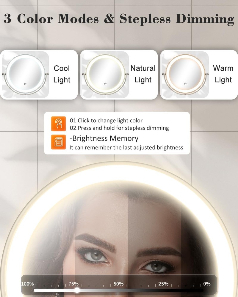 9'' 30X/1X Wall Mounted Lighted Makeup Mirror, Height Adjustable Double Sided...
