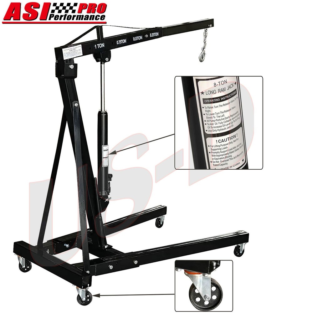 1Ton Adjustable Foldable Hydraulic Engine Hoist Crane Lift 4 Adjustable Position