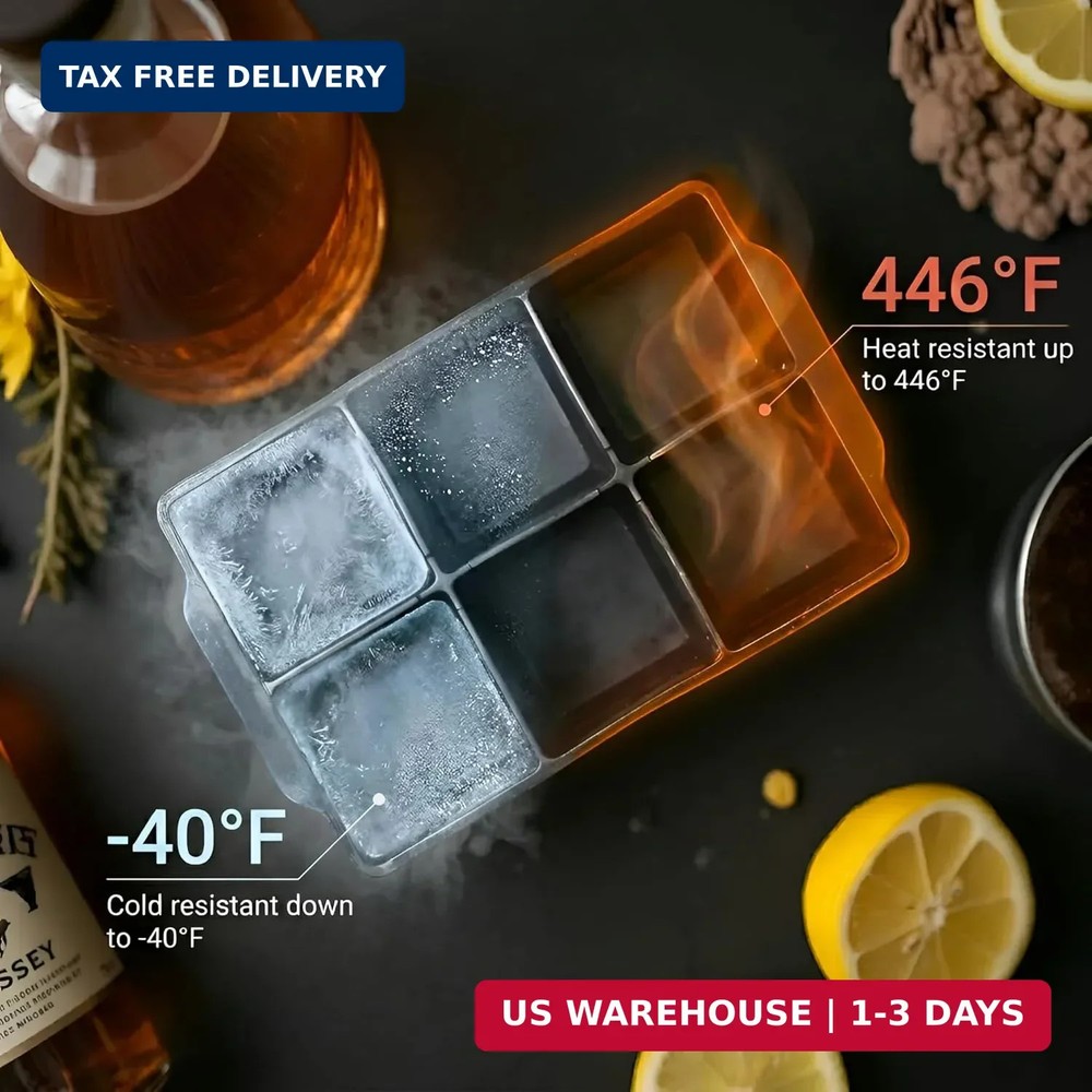 KitchFort Large Silicone Ice Cube Tray (2-Pack), Easy Release 2" Big Ice Cubes -