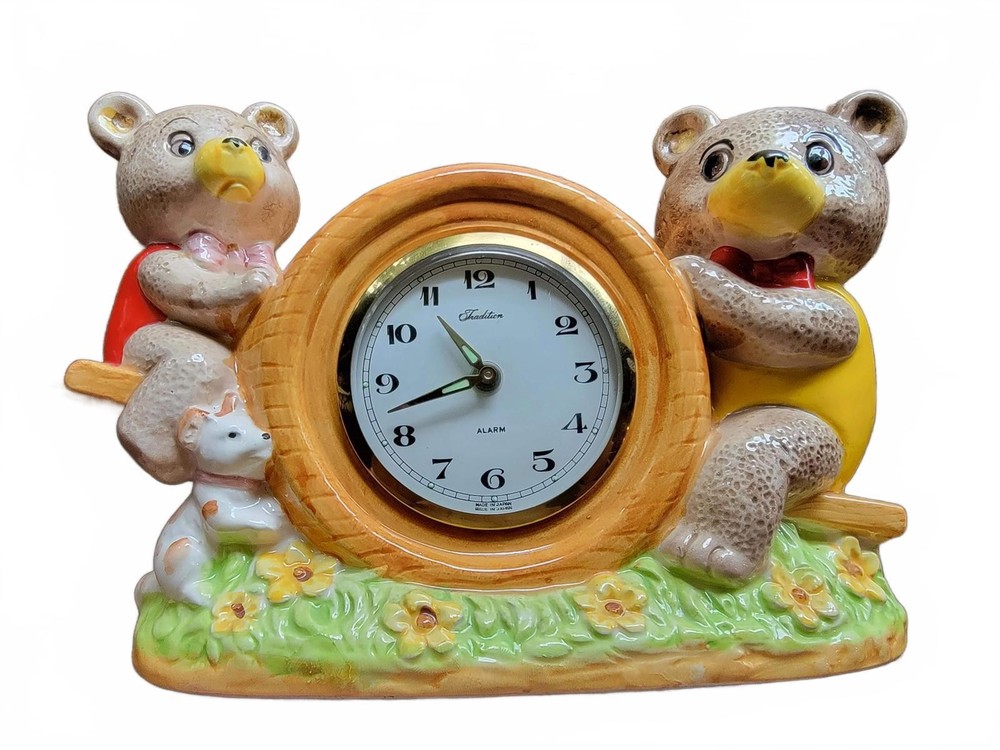 Vintage Ceramic Bear Figurine Clock