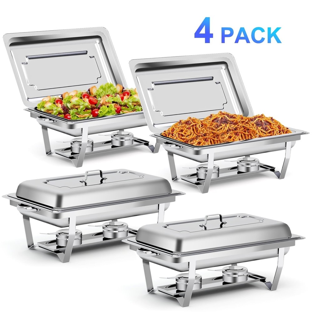 BLUEBOW 4 PACK CHAFING DISHES FOR BUFFET SET - SILVER