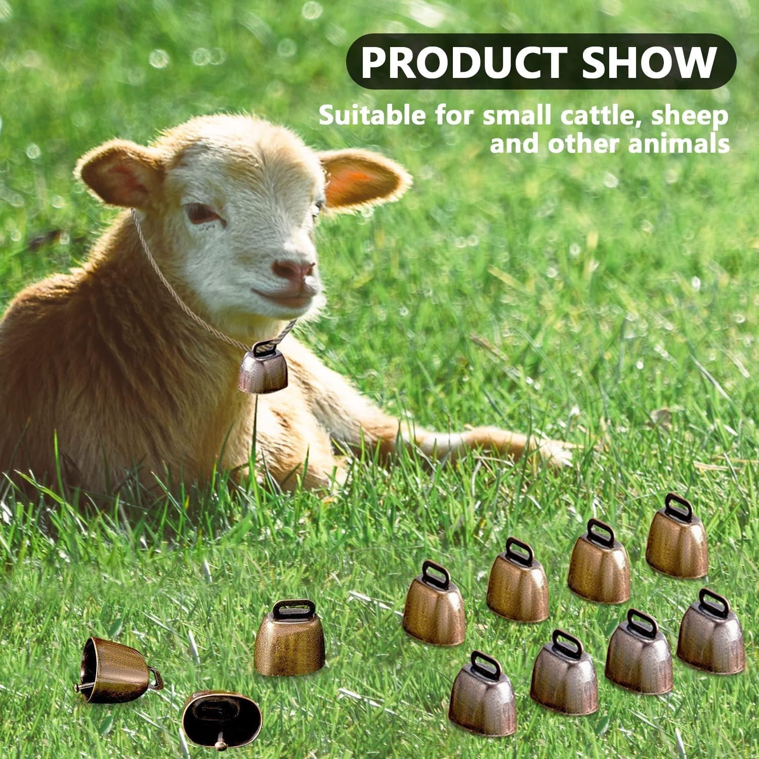 5 Pack Grazing Copper Bells, Metal Cow Bells for Dogs, Animal Copper Loud Bronze