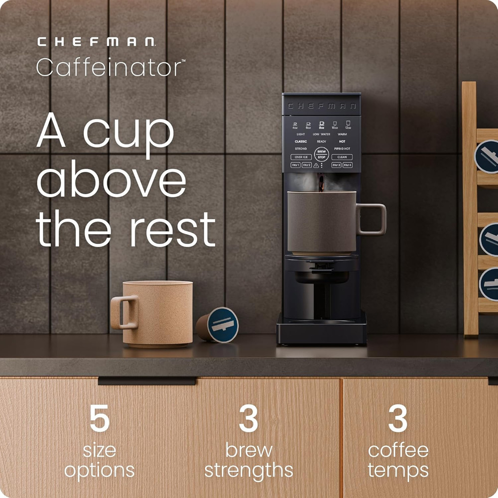 Caffeinator Single Serve Coffee Maker, Brew Pods & Grounds, Programmable Drip Co