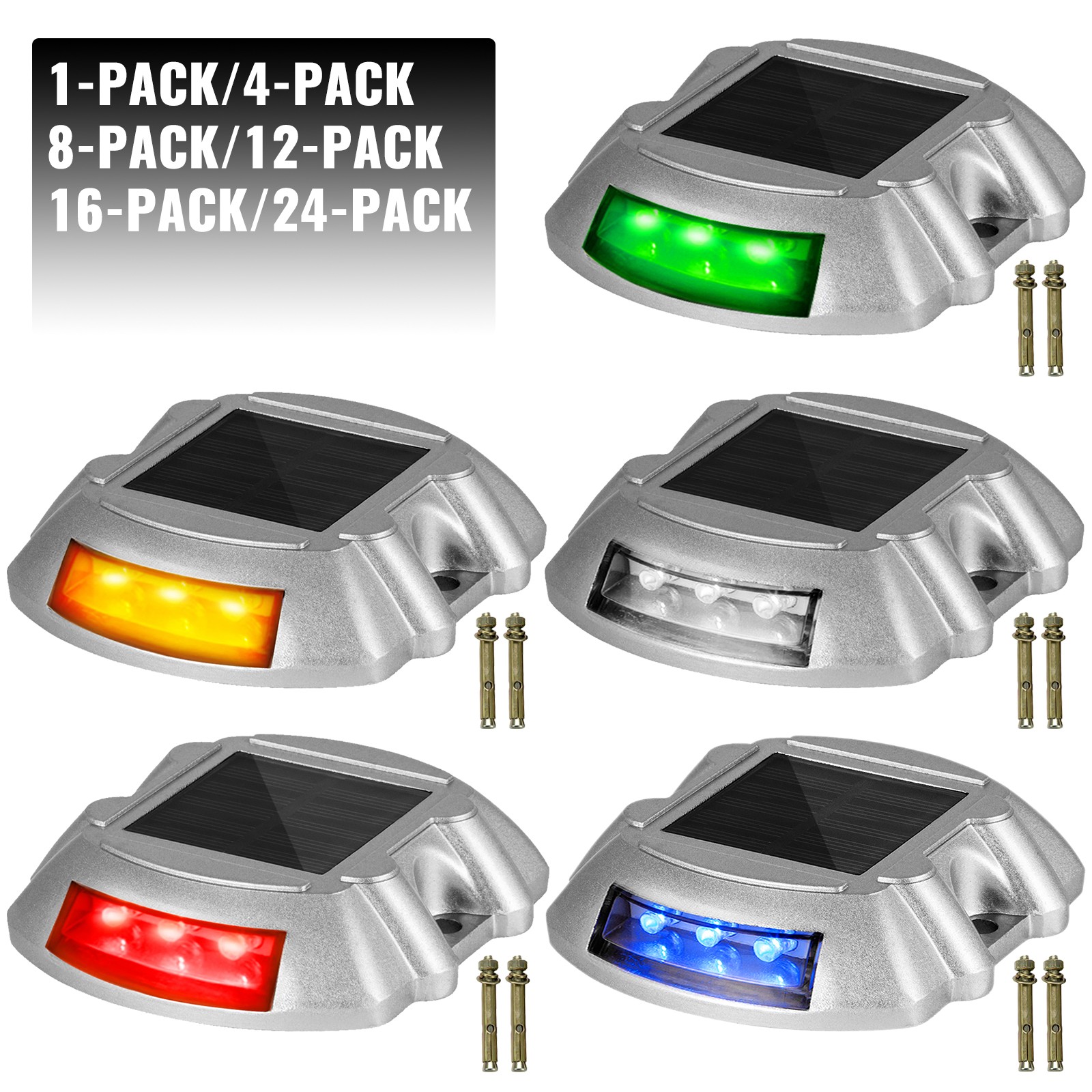 Solar Driveway Lights 4-24 Pcs Multicolor LED Solar Dock Deck Lights, IP68