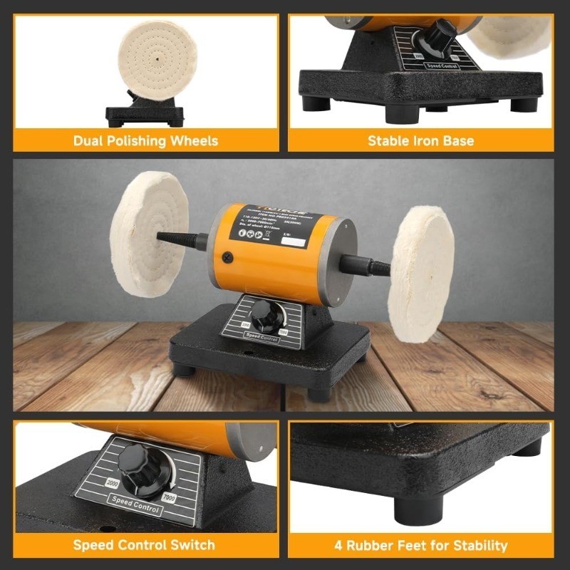 Hoteche 4-3/8-Inch Bench Buffer Polisher Adjustable Speed Buffing Machine