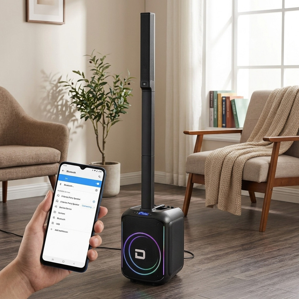 Powered Portable Column Array PA System Bluetooth Speaker with 12" Subwoofer NEW