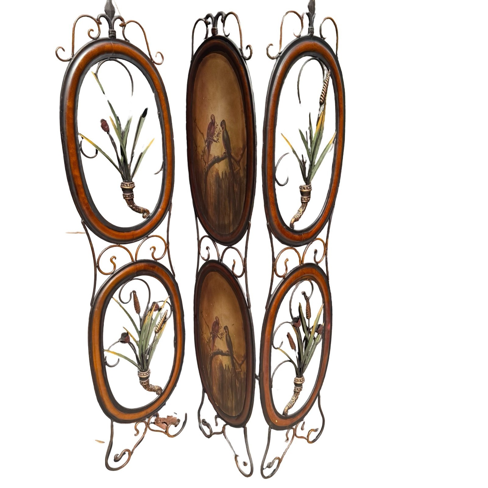 Tropical Parrots Decorative Iron Folding Screen Room Divider Painted Panel Birds