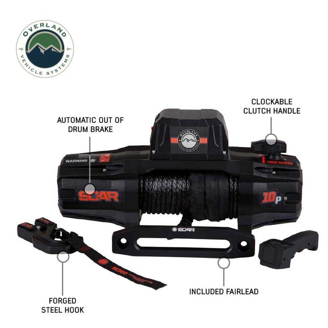 Overland Vehicle Systems SCAR 10S - 10,000 lbs. Rated Synthetic Rope Winch