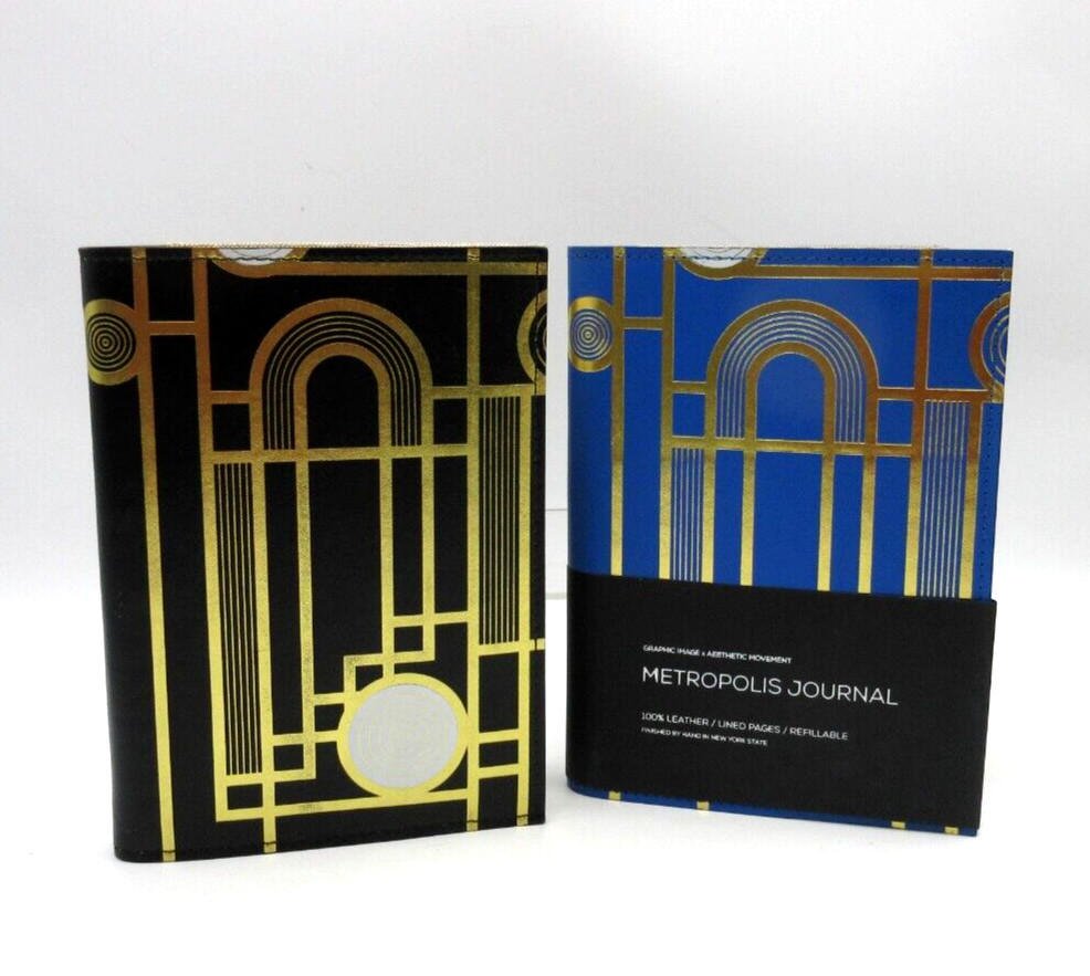 Metropolis Refillable Notebook 7" Leather Cover Spiral Insert Graphic Image Blk