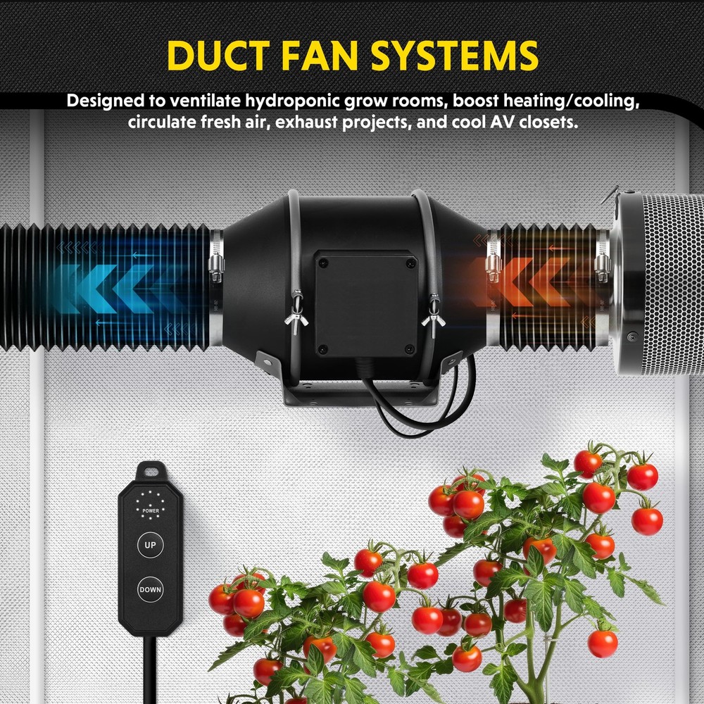 4" Inline Duct Fan, 10-Speed Control, 214 CFM for Efficient Ventilation Exhaust