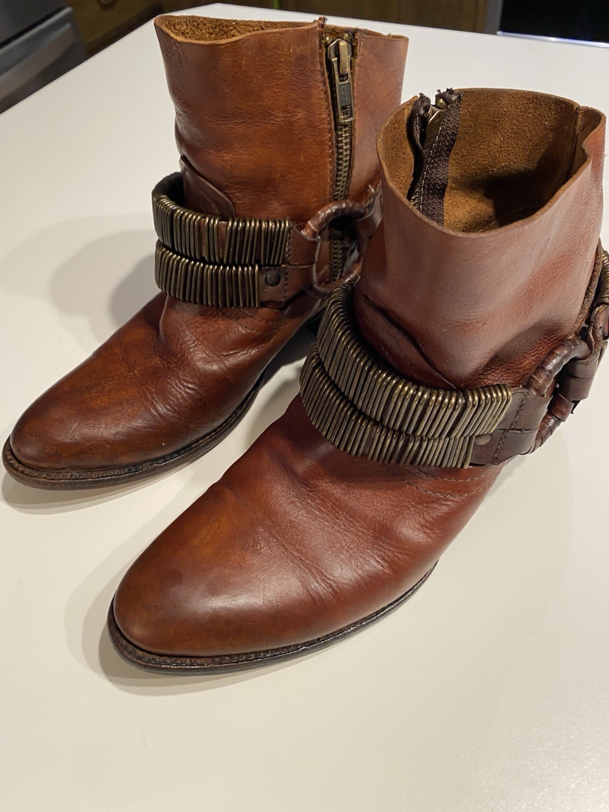 Freebird by Steven Evil Brown Ankle Boot Size 7 Brass Hardware