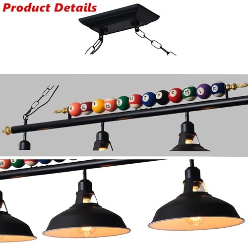 Billiard Pool Table Lights Hanging Over Pool Table with Billiard Ball 3 Lights