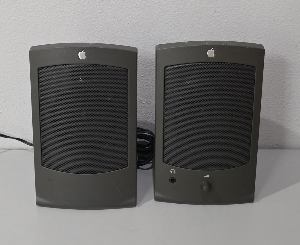 Vintage AppleDesign Wired Apple Computer Speakers M2497 Gray 1993 Pair + Cables