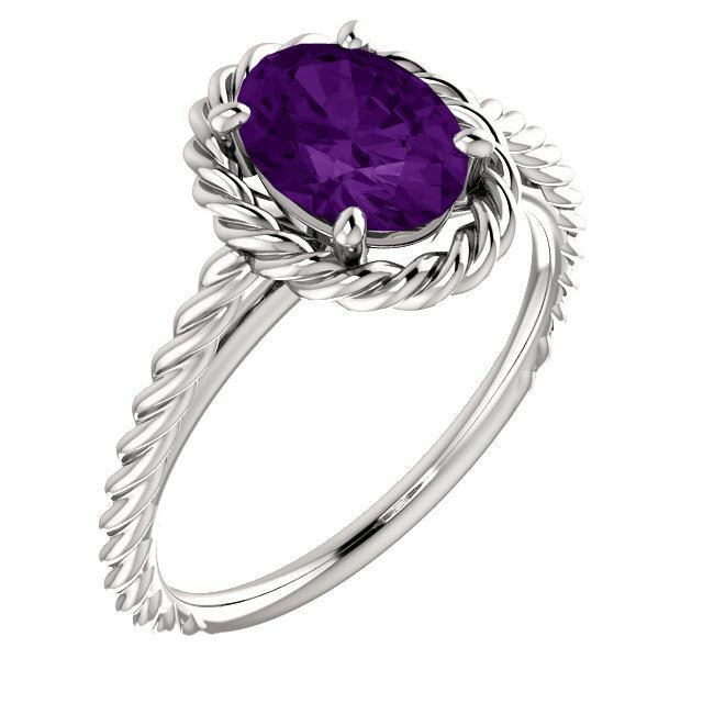 Sterling Silver Oval Cut Solitaire Ring Setting - Classic Lasso Rope Style Ring