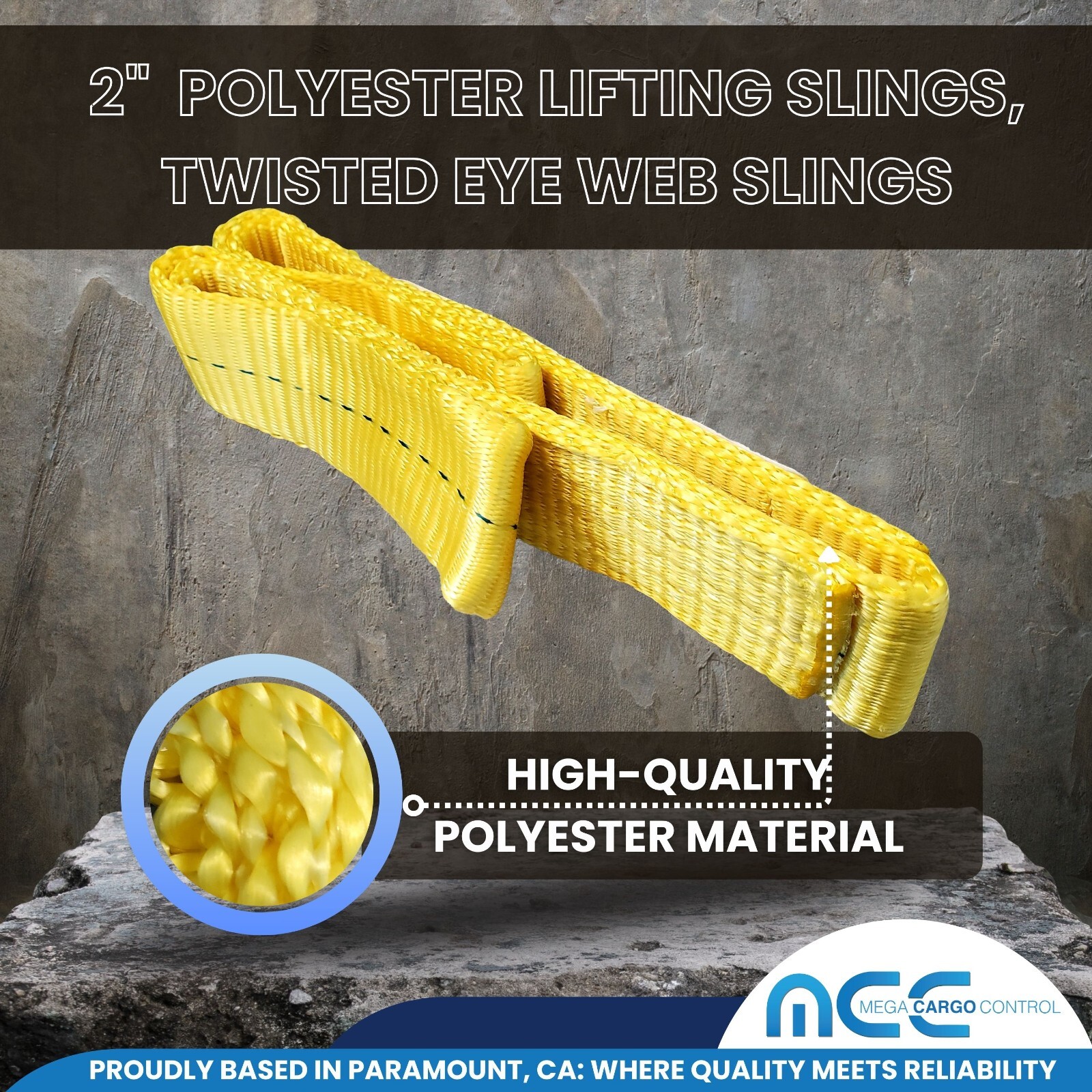 1 Pack 2" x 3ft Twisted Eye Web Sling Lifting Strap Industrial 3100 lbs