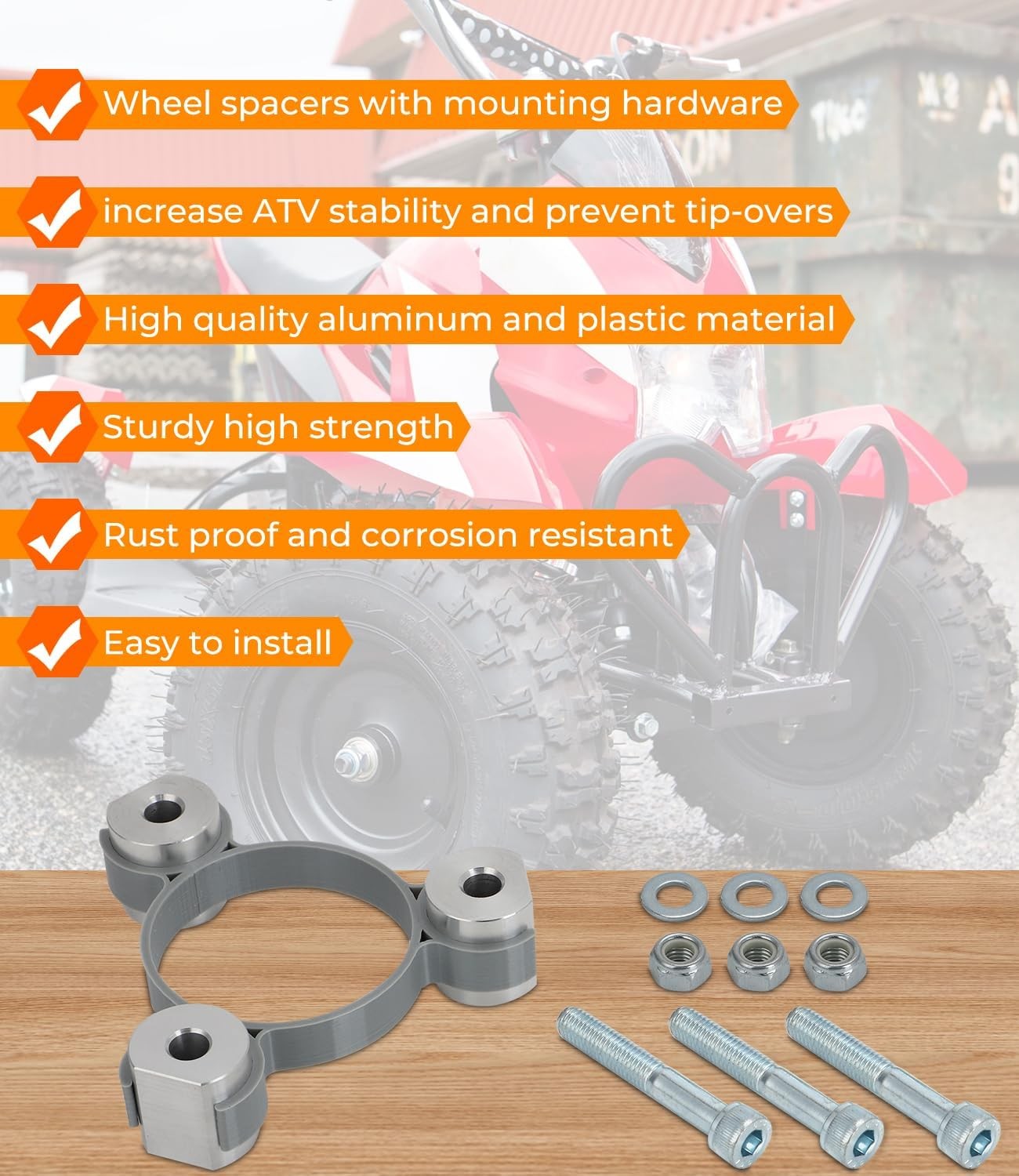 For Razor Dirt Quad Wheel Spacer Kit, 3" Wider Front, 2" Wider Rear, 24v or 36v