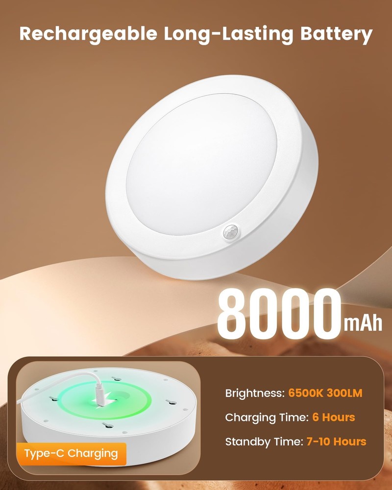 Rechargeable Ceiling Light with Wall Switch, 8000mAh Battery Ceiling Light In...