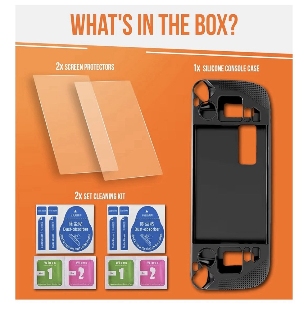 Steam Deck Screen Protector and Case Bundle - 2x Glass Screen Protectors and 2x