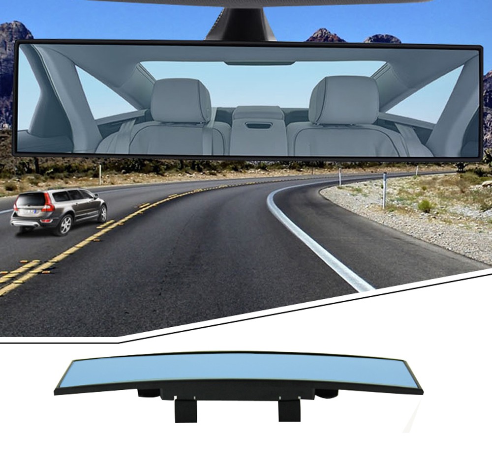 UNIVERSAL 300MM 12'' CONVEX WIDE INTERIOR REAR VIEW MIRROR BLUE TINT ANTI-GLARE