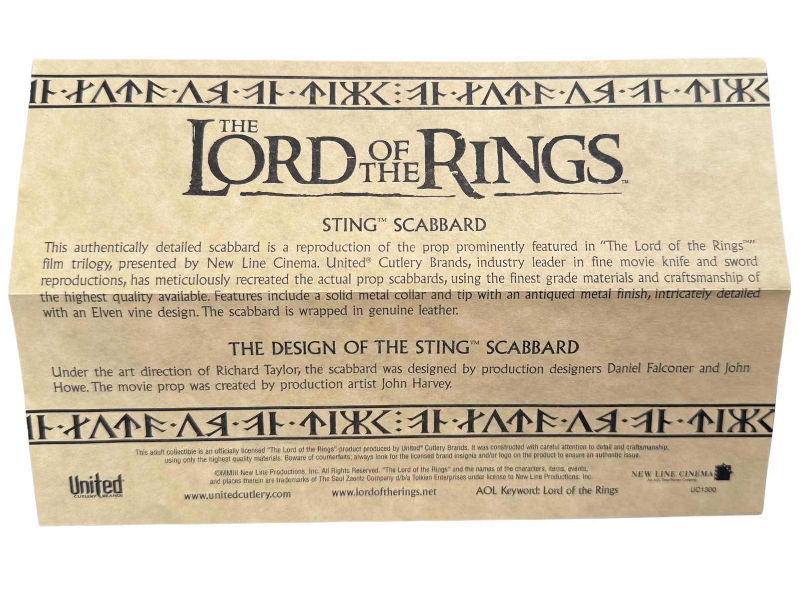 Lord of the Rings Frodo’s Sting Sword Replica United Cutlery with Scabbard