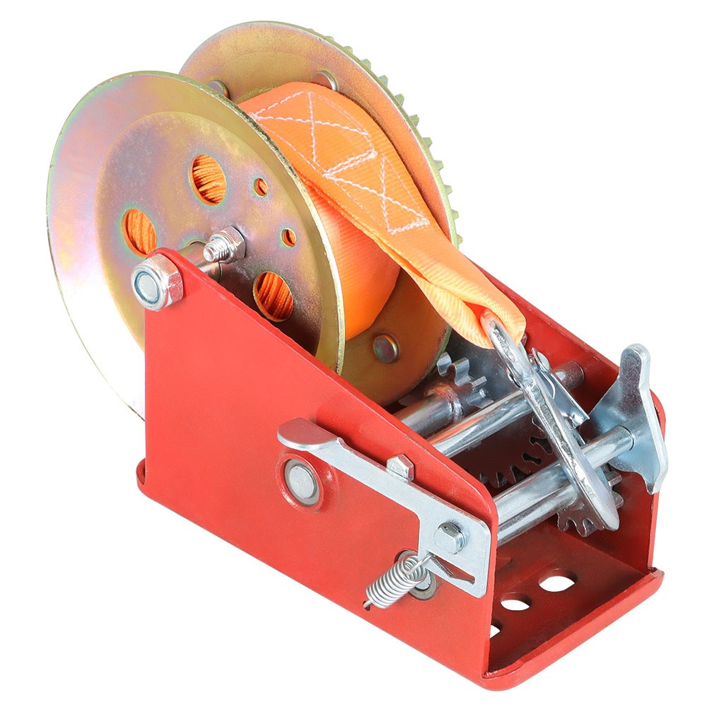 Heavy Duty Hand Winch 3500 LBS Dual Speed Hand Crank Red Strap ATV Trailer Boat