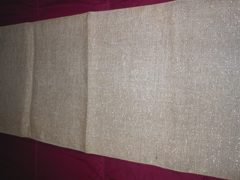 Christmas Table Runner Burlap w/Sparkle Threads Stems & Berries Lined 70" x 14"
