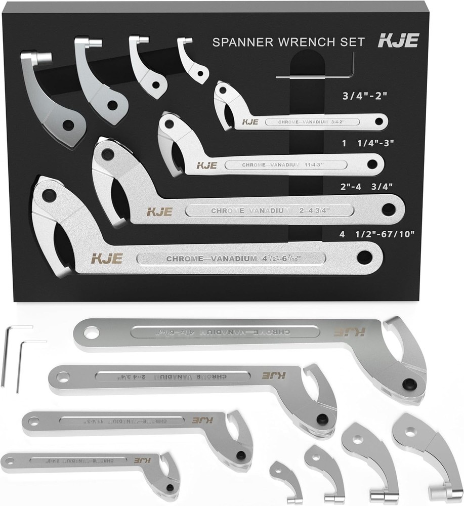 10PCS Adjustable Pin Spanner Nut Wrench Tool Set, C-Shape Pin Hook Wrench Tools