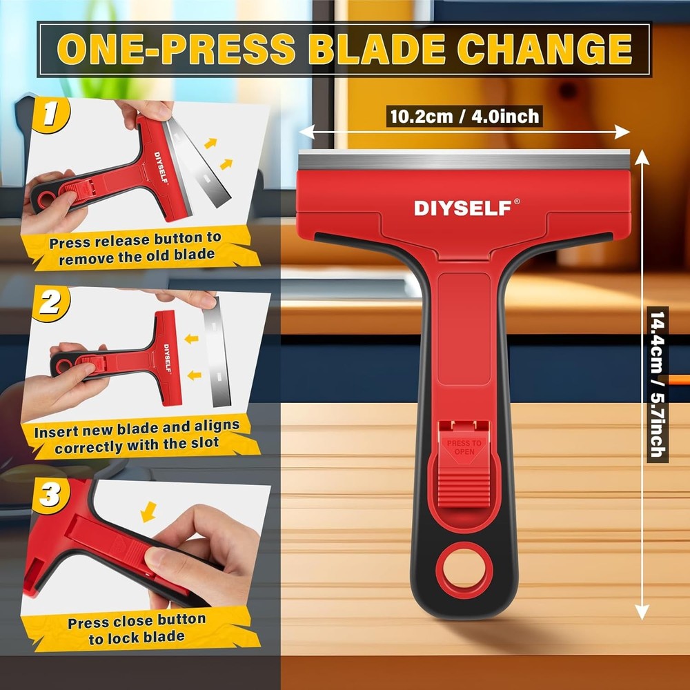DIYSELF Razor Blade Scraper, 1 Pack Scraper Tool with 10pcs 4-Inch Blades, Razor