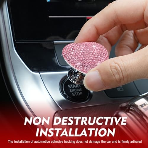 Car Push Start Button, Scratch-resistant Push-type 1 PC Pink #Diamond-encrusted