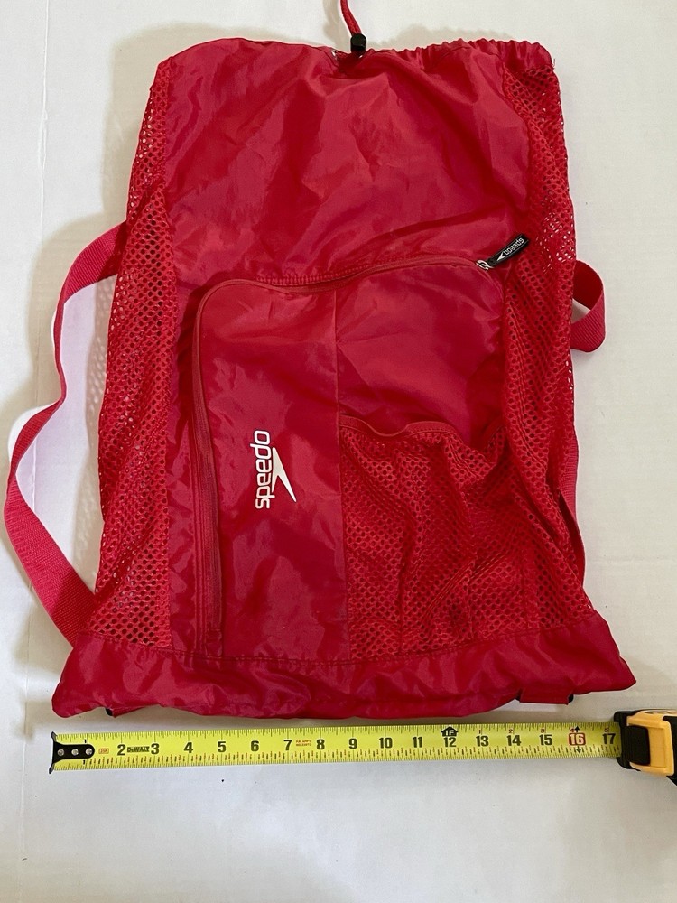 Speedo Red Mesh Drawstring Swim Bag Backpack