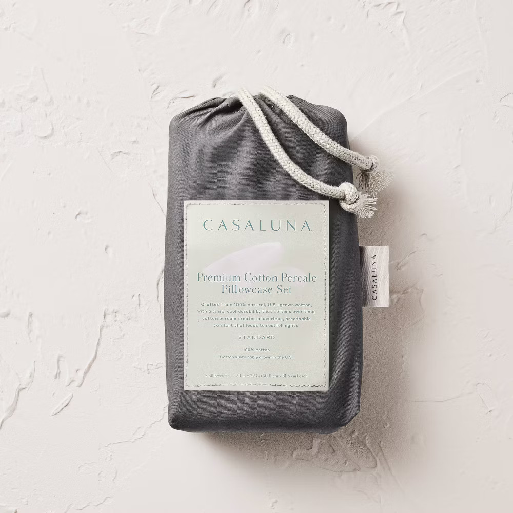 Standard 400 Thread Count Percale Pillowcases Dark Gray - Casaluna