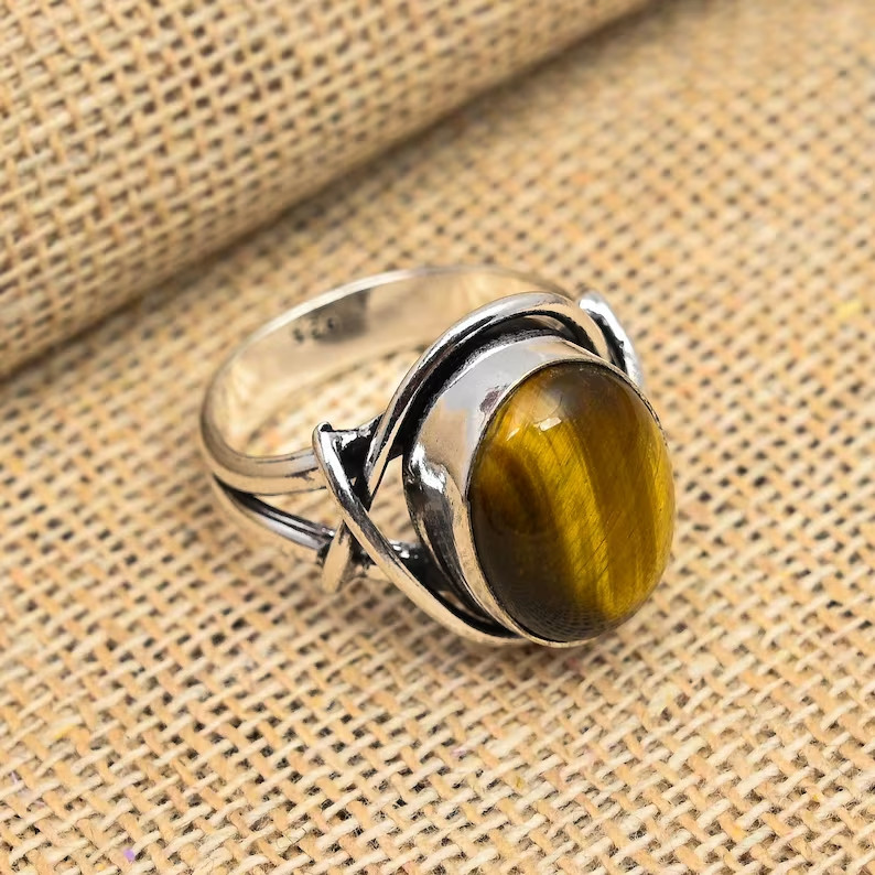 Tiger's Eye Solid 925 Sterling Silver Beautiful Statement Ring, All Size M1226