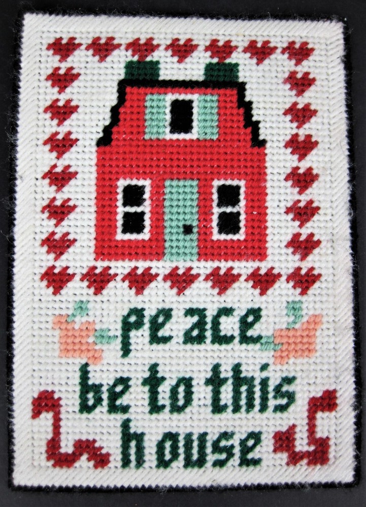 Peace Be to This House Completed Needlepoint Sampler 7.75" x 11"