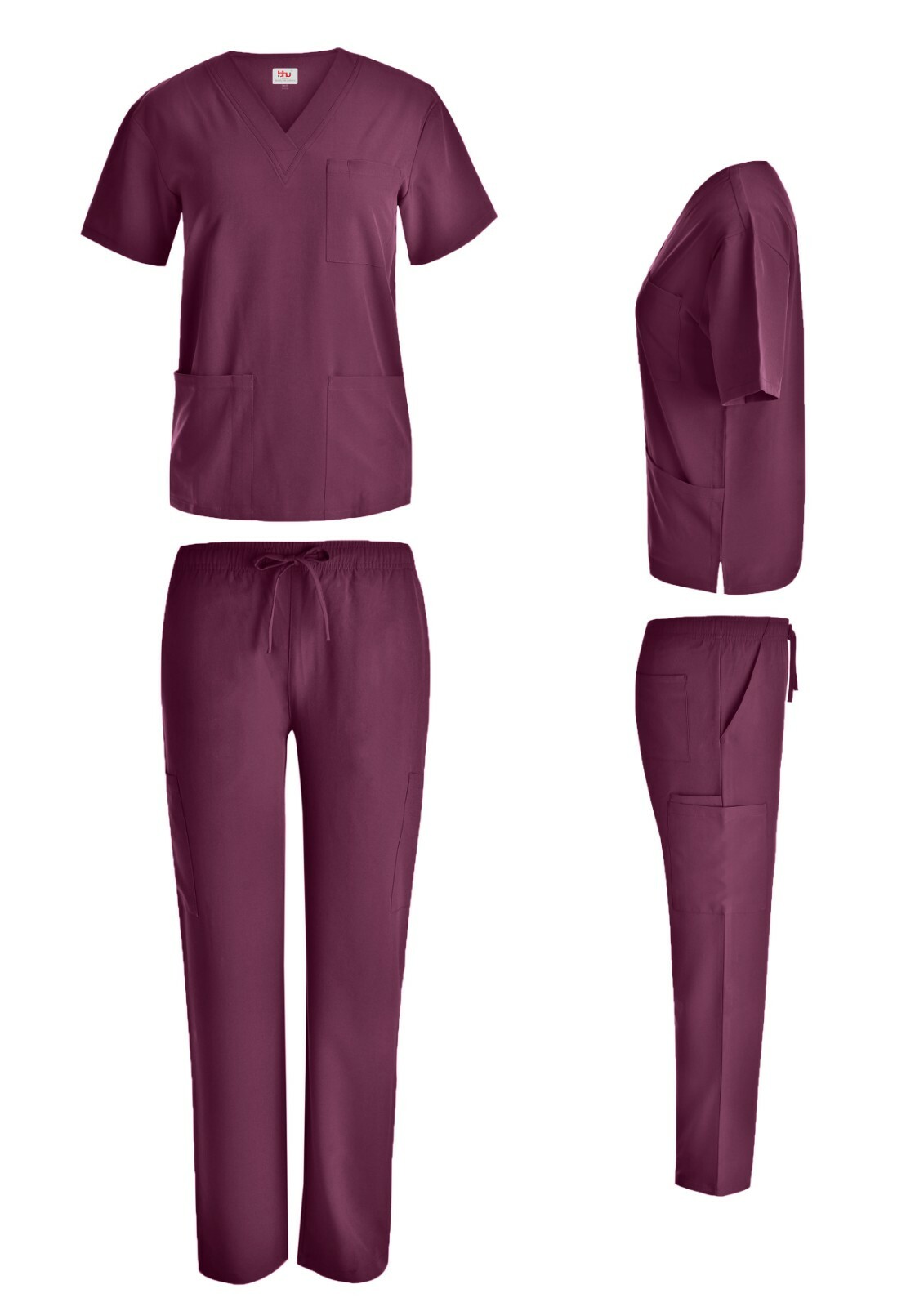 Unisex STRETCH Scrub Sets Solid V-Neck Top Cargo Pant Men Women Nursing Uniform