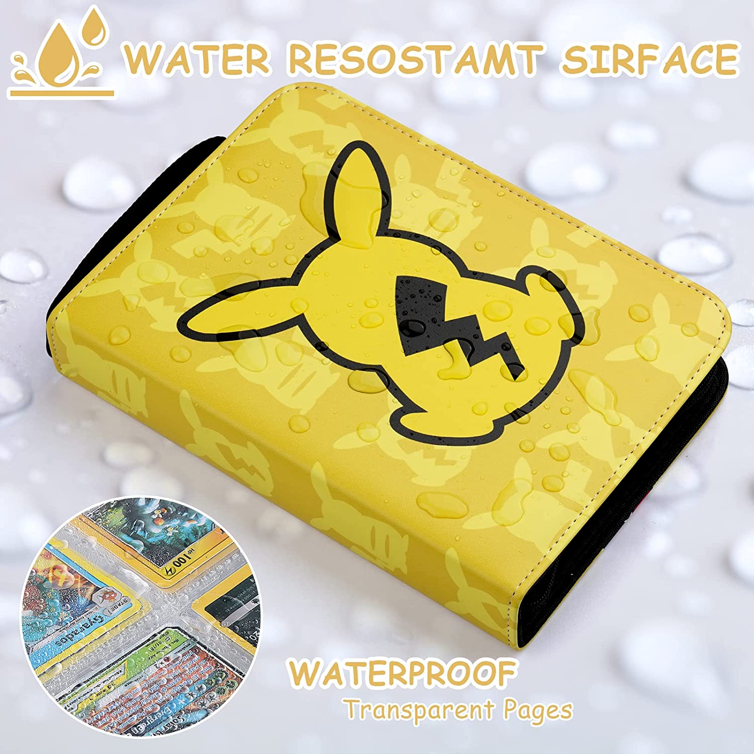 Water Proof Pikachu Pokemon Card Binder 400 Cards w/ 1 Gift Promo Card