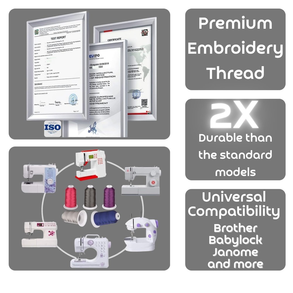 5500Yds Embroidery Thread, 5000M High-Yardage 40WT 100% Polyester Thread – 17...